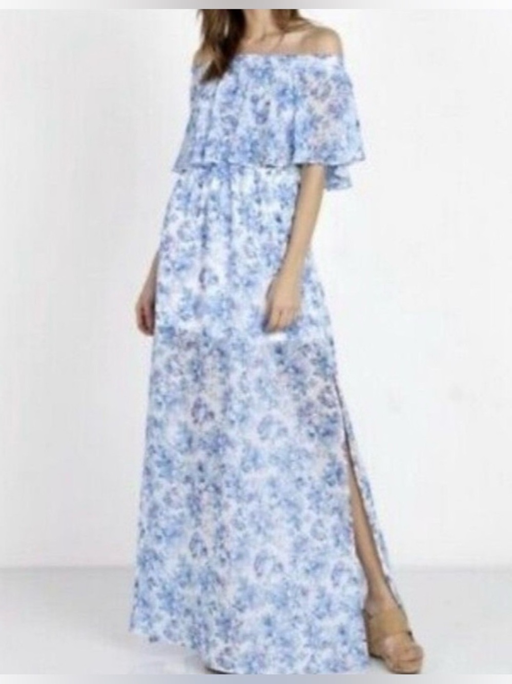 SHOW ME YOUR MUMU Hacienda maxi off-shoulder blue floral dress